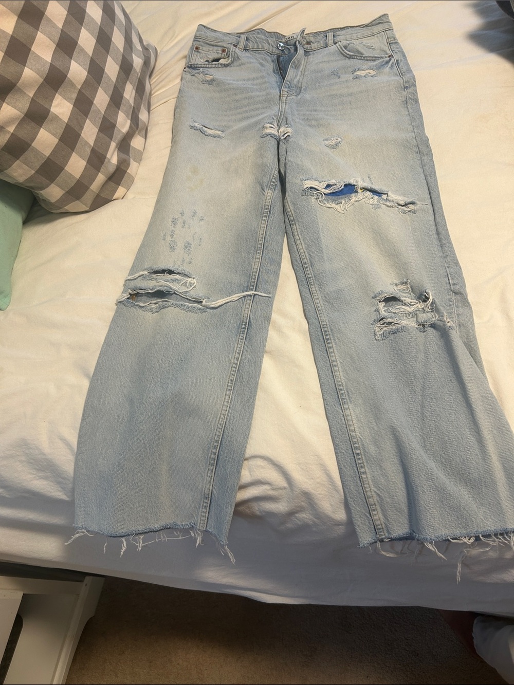 Light Blue Distressed Wide-Leg Women’s Jeans